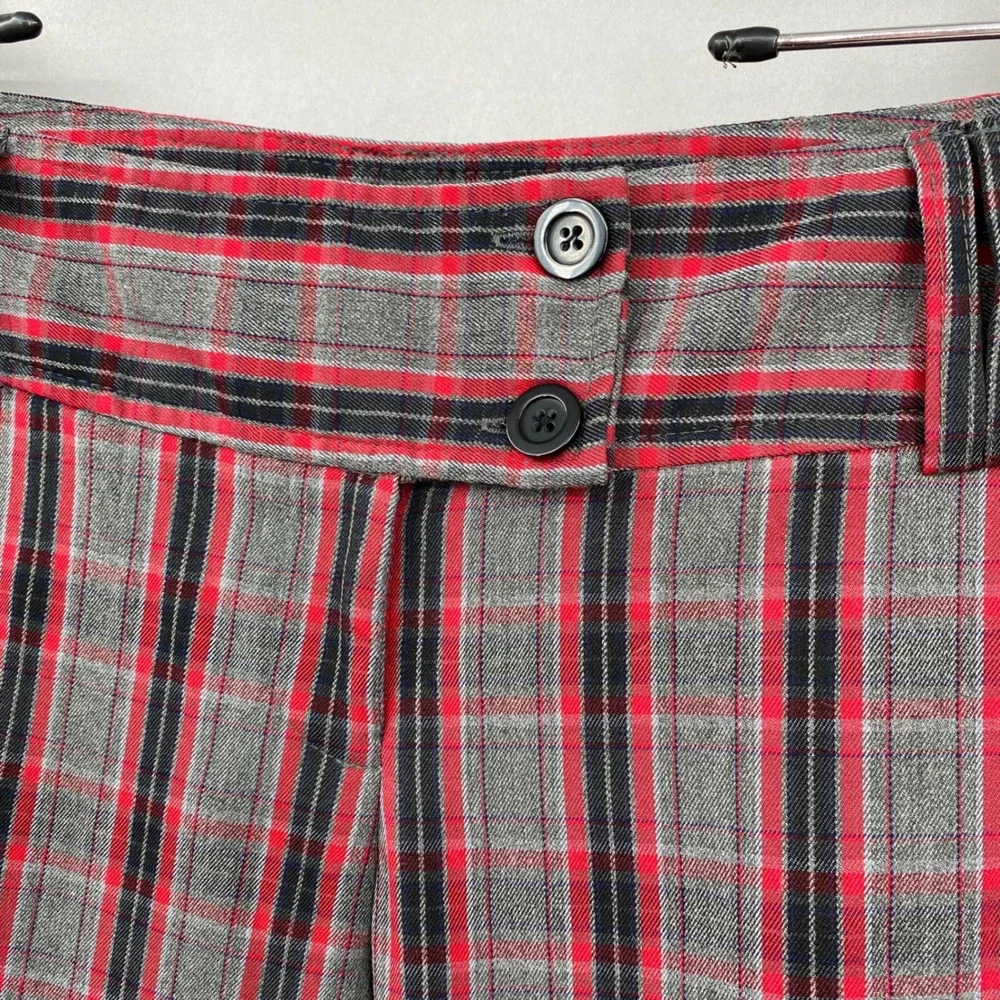 Vtg No Boundaries Plaid Wide Leg Trousers Pants Womens 5 Red Grey Cuffed Y2K